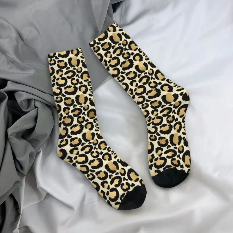 Calcetines divertidos personalizados con estampado de leopardo manchado dorado para mujeres y hombres, calcetines deportivos de fútbol con estampado 3D de animales y guepardo