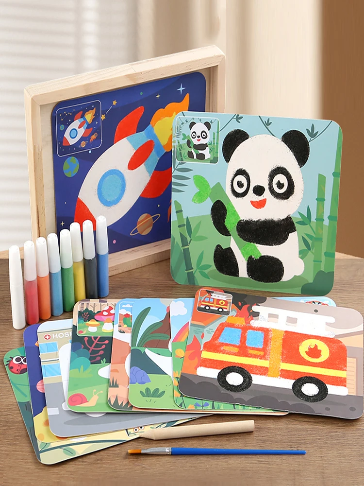 Peinture au sable en bois Montessori pour enfants, jeu de Graffiti, bac à sable éducatif, formation des compétences pratiques, jouets de dessin pour enfants