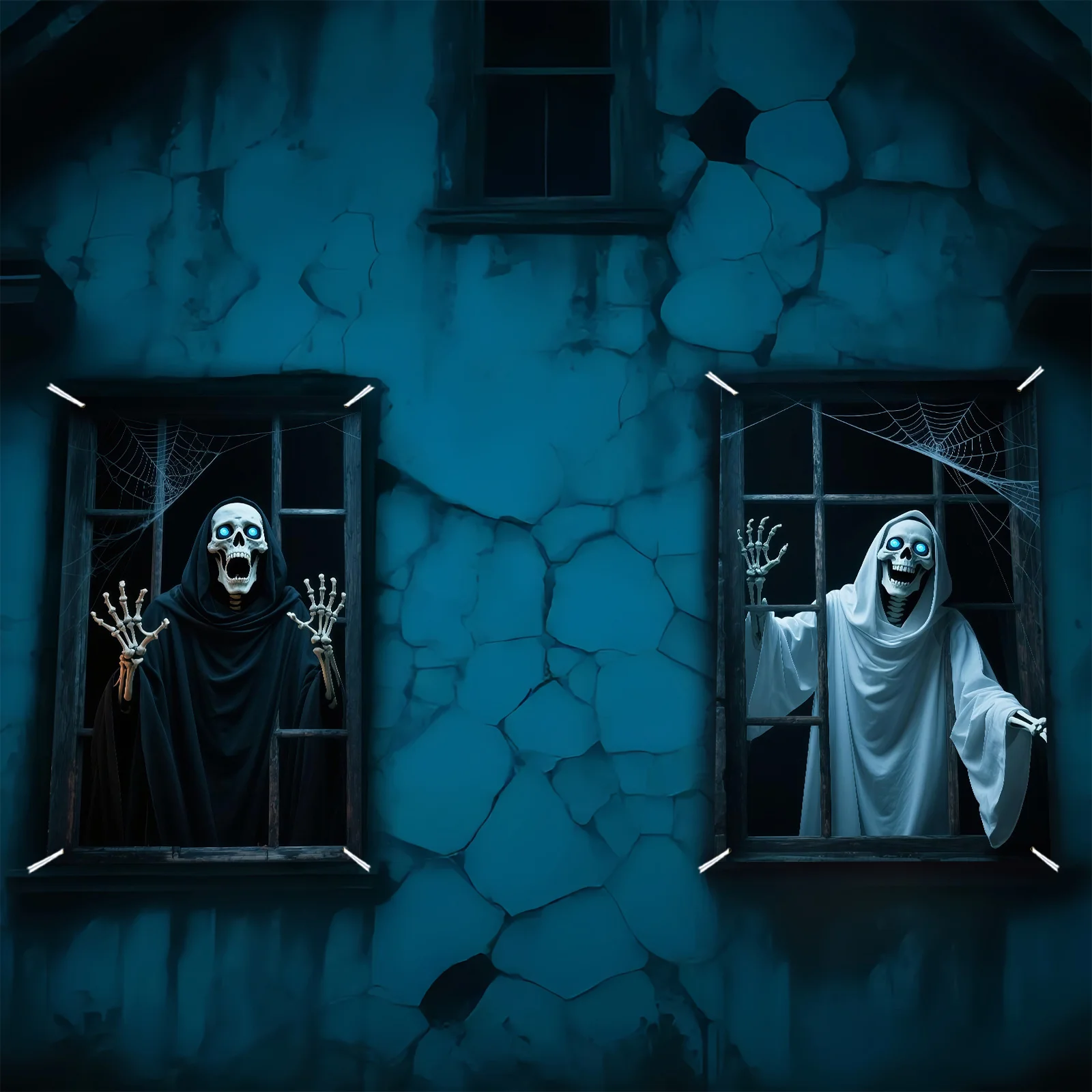 Décorations sur le thème d'Halloween, ensemble de 2 pièces, matériau polyester, motif de la tête de mort de la morteuse - Décoration pour fête d'Halloween