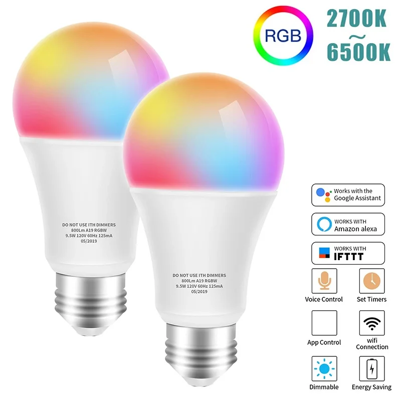 

E27 WiFi Smart LED Bulb RGBCW Colorful AC110V-220V LED Light APP Adjust Dimmable Support Alexa Google Home Alice Voice Control