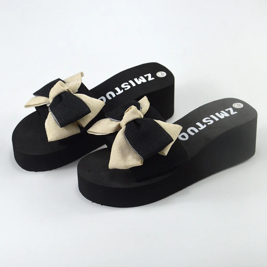 Sandals For Women Sandals Breathable Flip-Flop Beach Fashion Slippers Wedge Bowknot Toe Women Open Women\'S SandáLias Planas