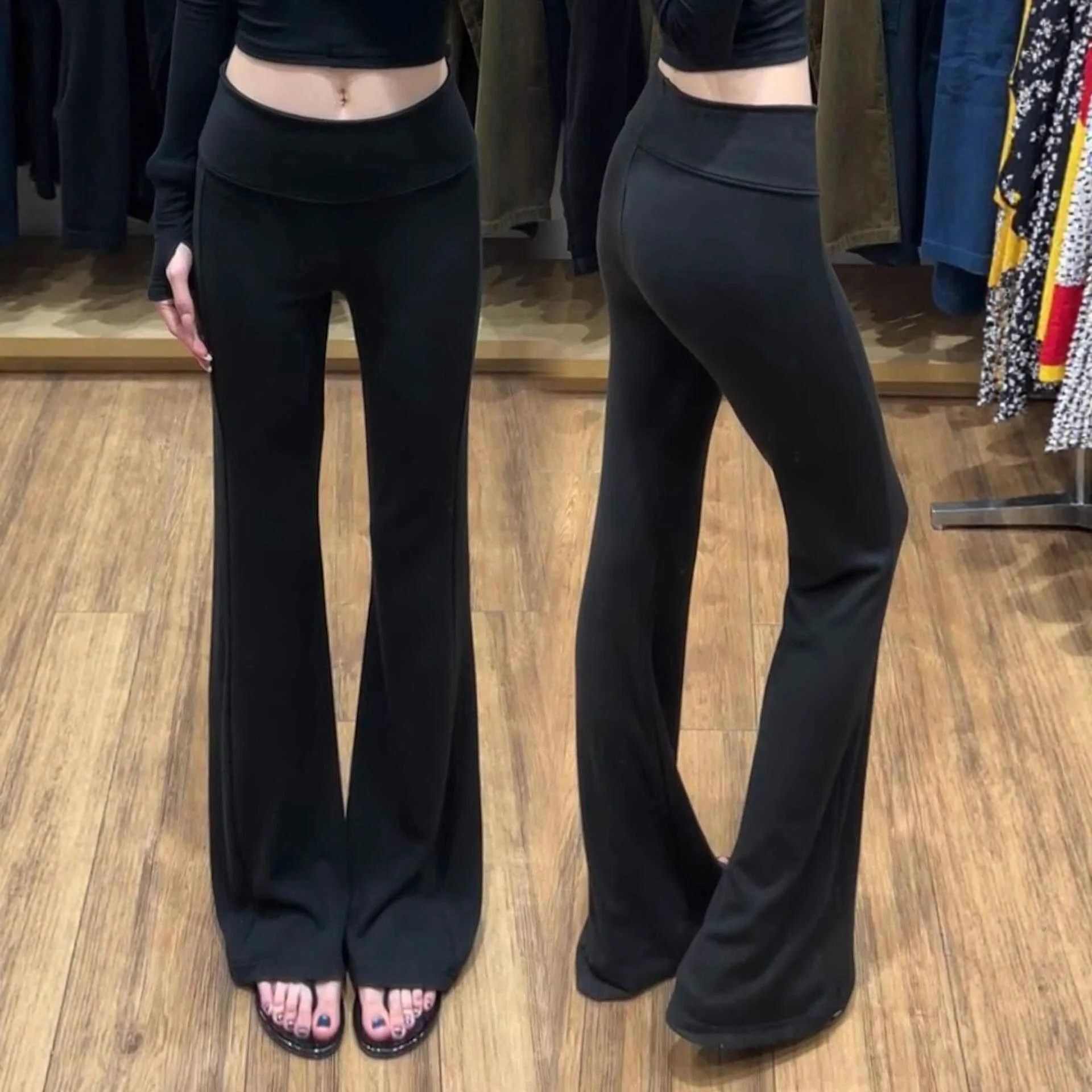 

High Waist Bell Bot Yoga Pants Women's Spring Autumn 2025 New Small Size Fitn Dance arkskin Capri Trousers