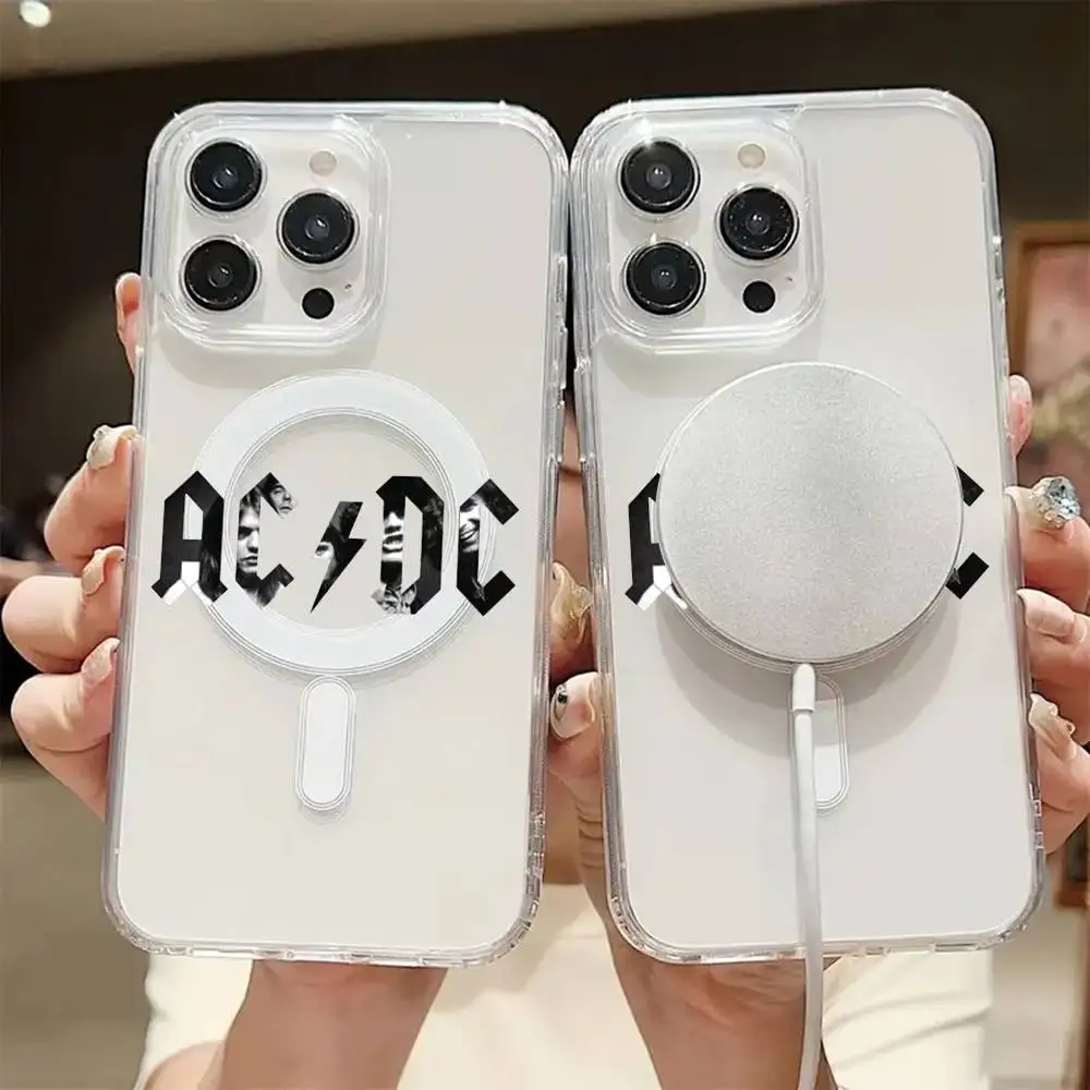1 قطعة A-AC Rock D-DC Bnad حافظة هاتف مغناطيسية شفافة لهاتف آيفون 17 Air 16 15 Pro Max14 13 11 12 15 XXR XS Plus
