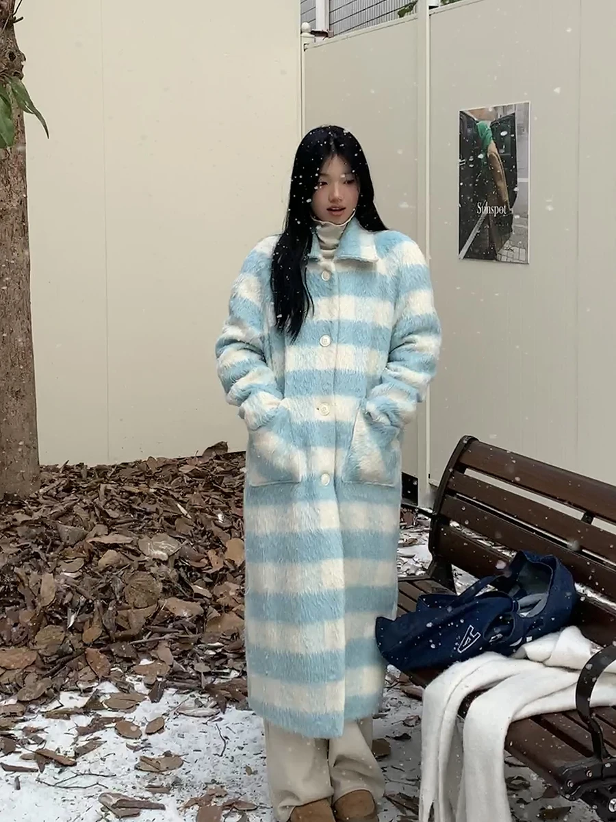 

G Sle Шерстяное пальто Женское осенне-зимнее длинное клетчатое пальто Ele Lady Commute Прямая трубка Полиэстер Хлопок Шерсть B...