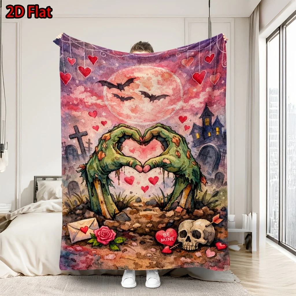 Gothic Halloween Blanket Throw Spooky Haunted Heart Decor Fall Autumn Seasonal Scary Mural Print Cozy Throw Bedroom Living Room