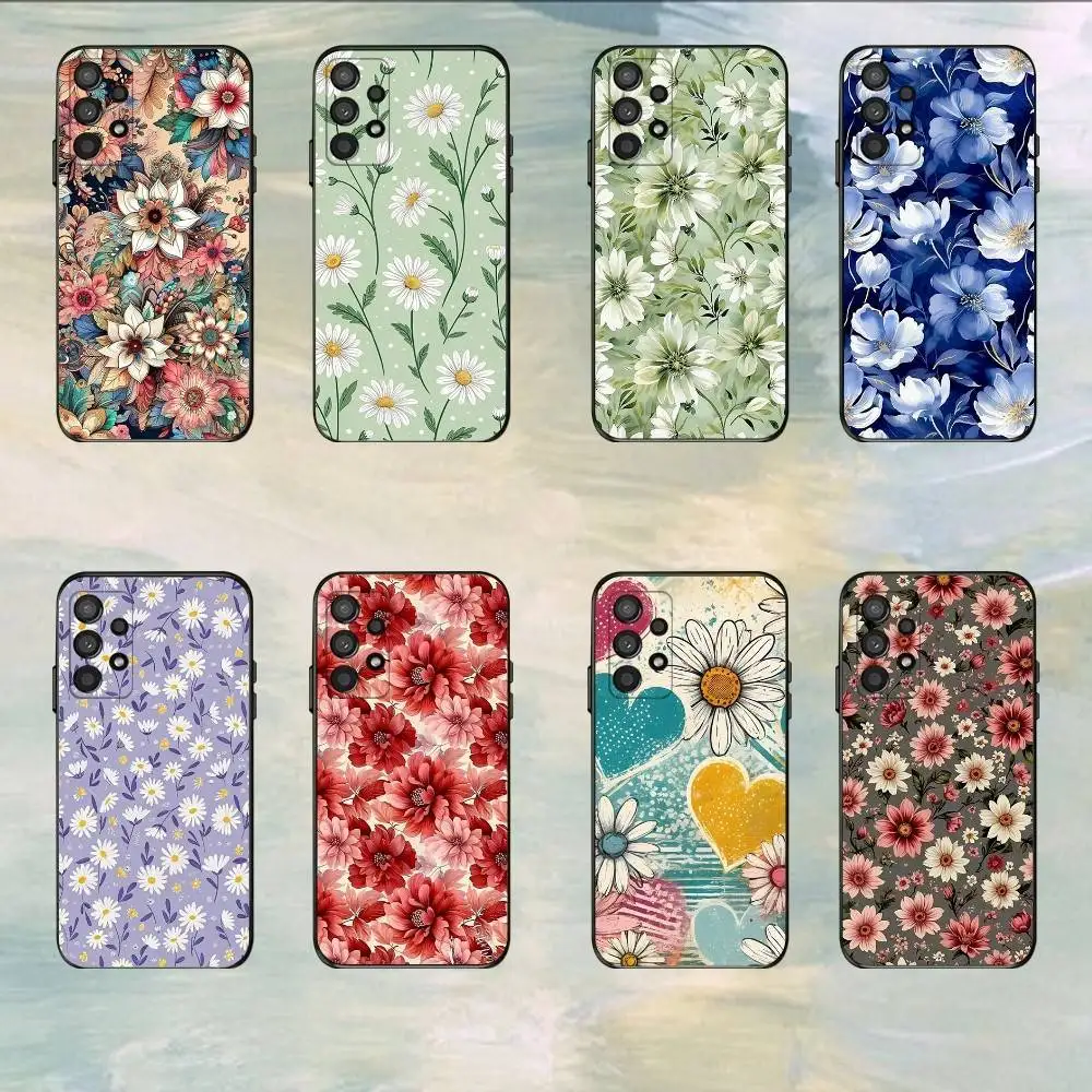 

Cute Style Daisy Small Flower Phone Case For Samsung S25,S24,S21,S22,S23,S30,Ultra,S20,Plus,Fe,Lite,5G Black Cover