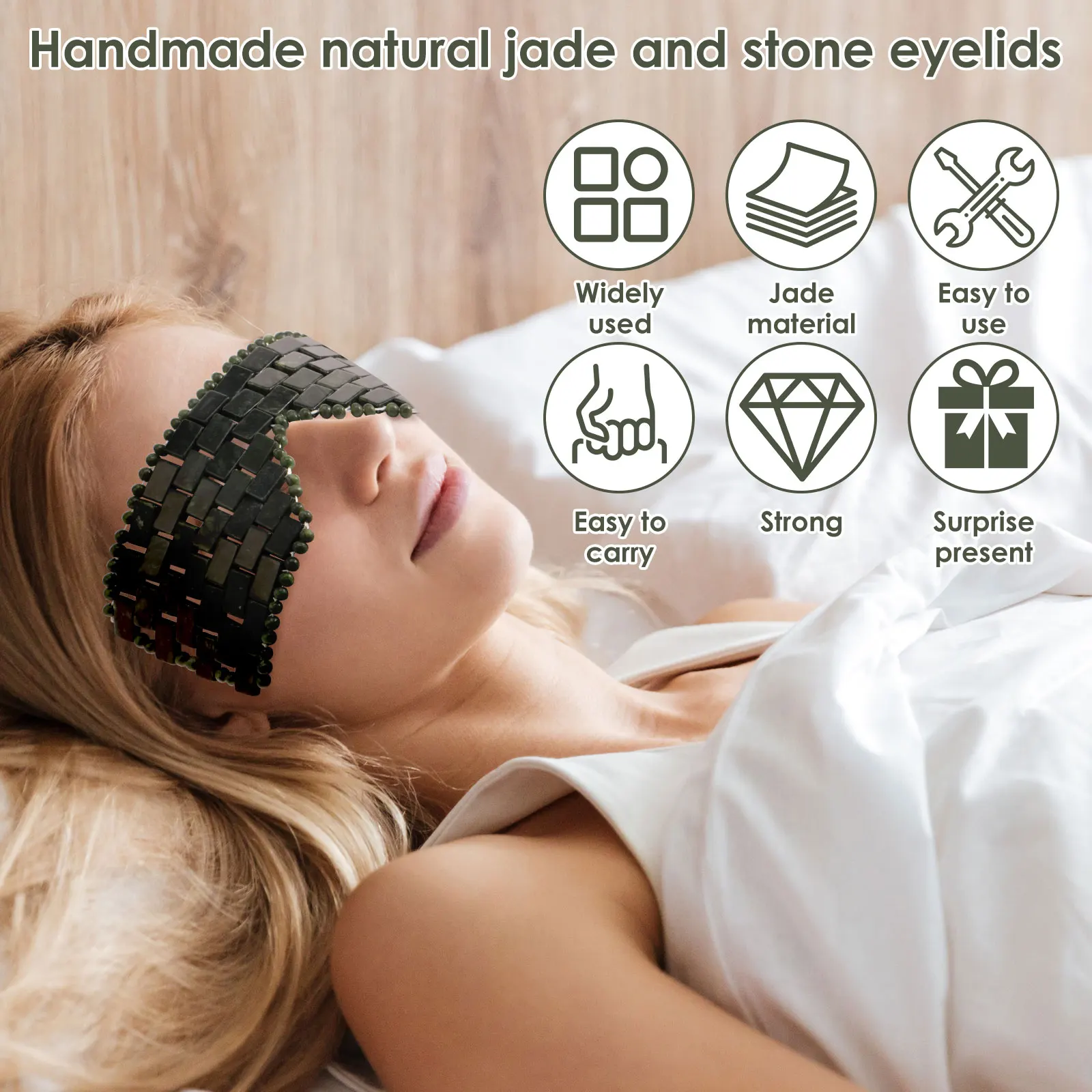 Maschera per gli occhi in giada Maschera facciale portatile in pietra di giada Confortevole copertura per gli occhi verde rinfrescante Home Beauty SPA Salon Cura della pelle Massaggiatore di bellezza
