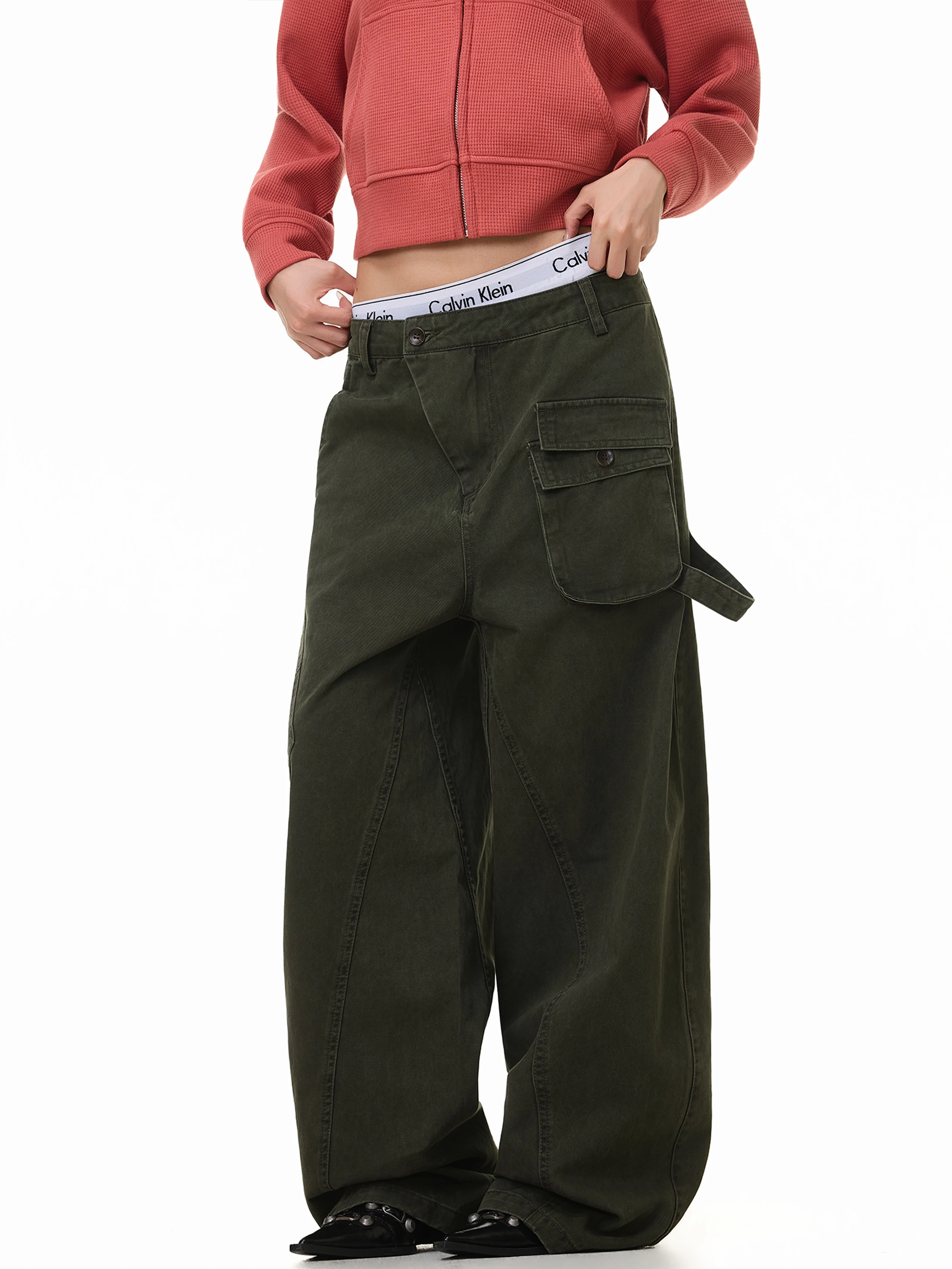 Retro American Pocket Deconstructed Design Work Pants Loose Wide Leg Men's Women's Street Style Long Trousers Casual Cotton