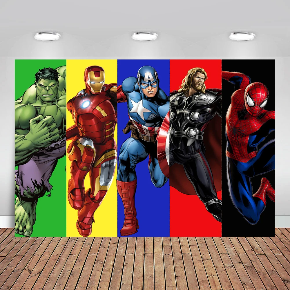 The Avengers Birthday Background Children Baby Cartoon Superhero Party Decorations Custom Photography Poster Photos Backdrops