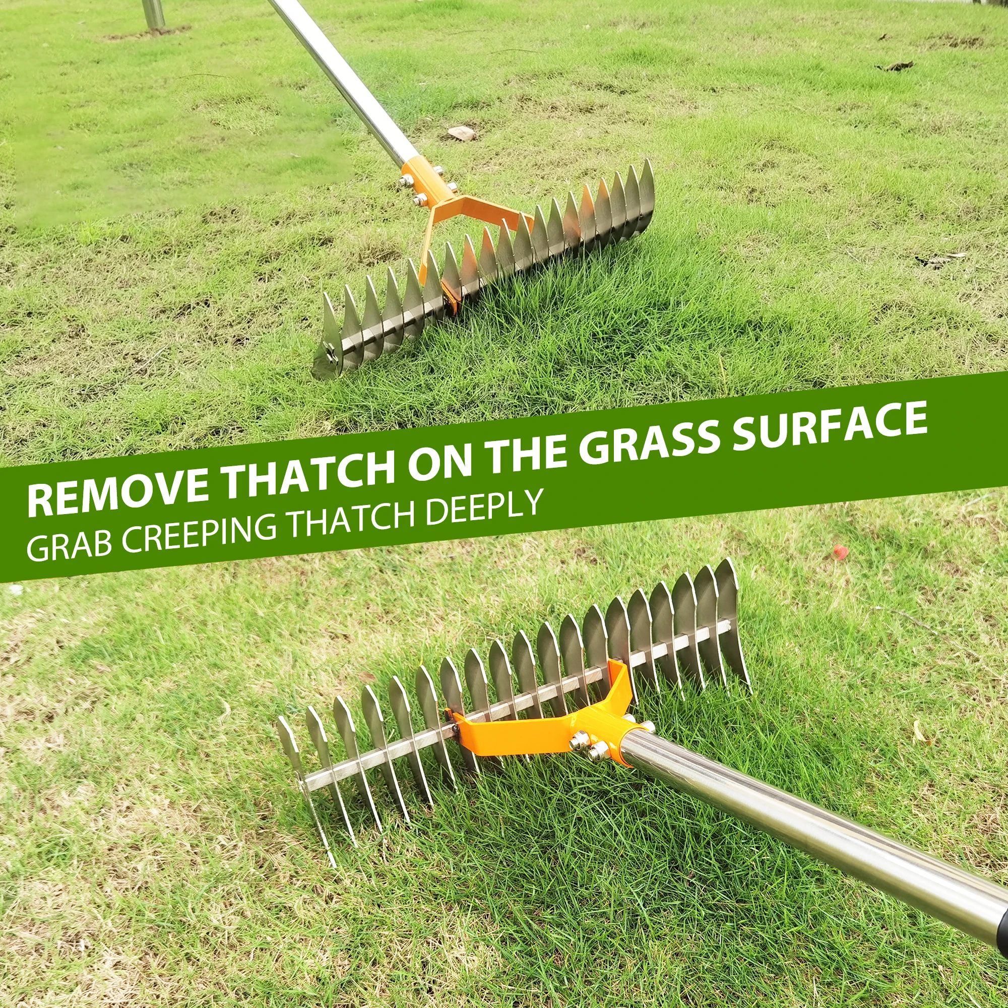 Robust Lawn Dethatcher for Cleaning Dead Grass, Efficient Steel Metal Rake with Handle, Thatching Rake for Garden,Yard.