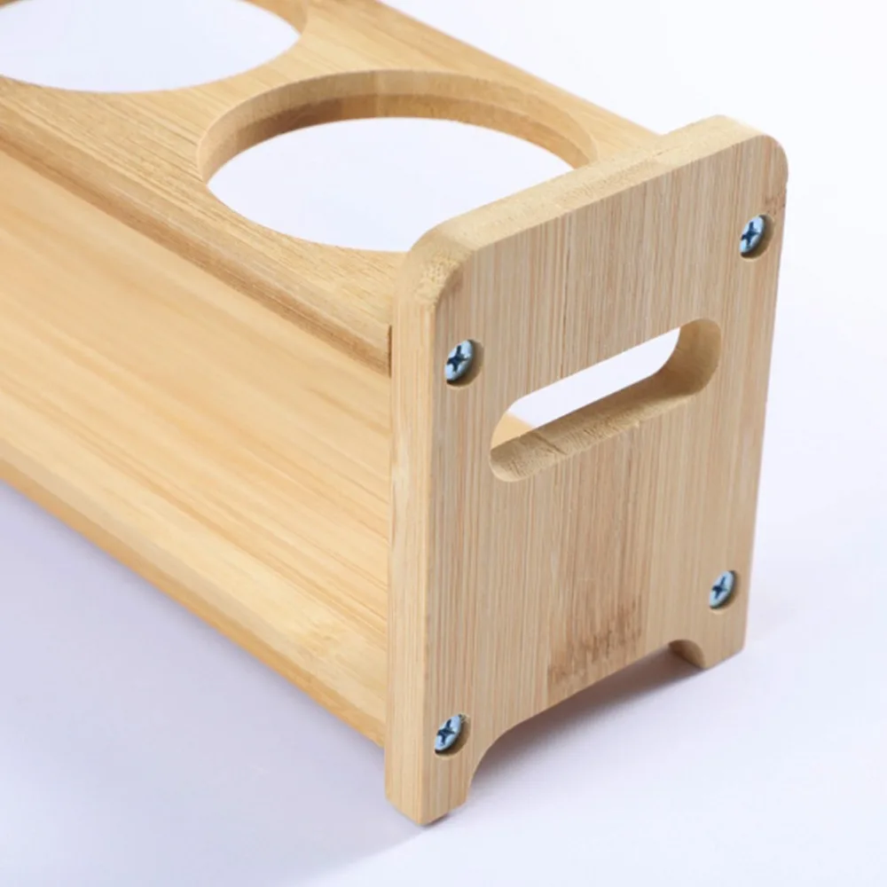 Wooden Oil Bottle Rack Round Slots 4 Holes Seasoning Storage Stand Khaki Finish Spice Bottle Organizer