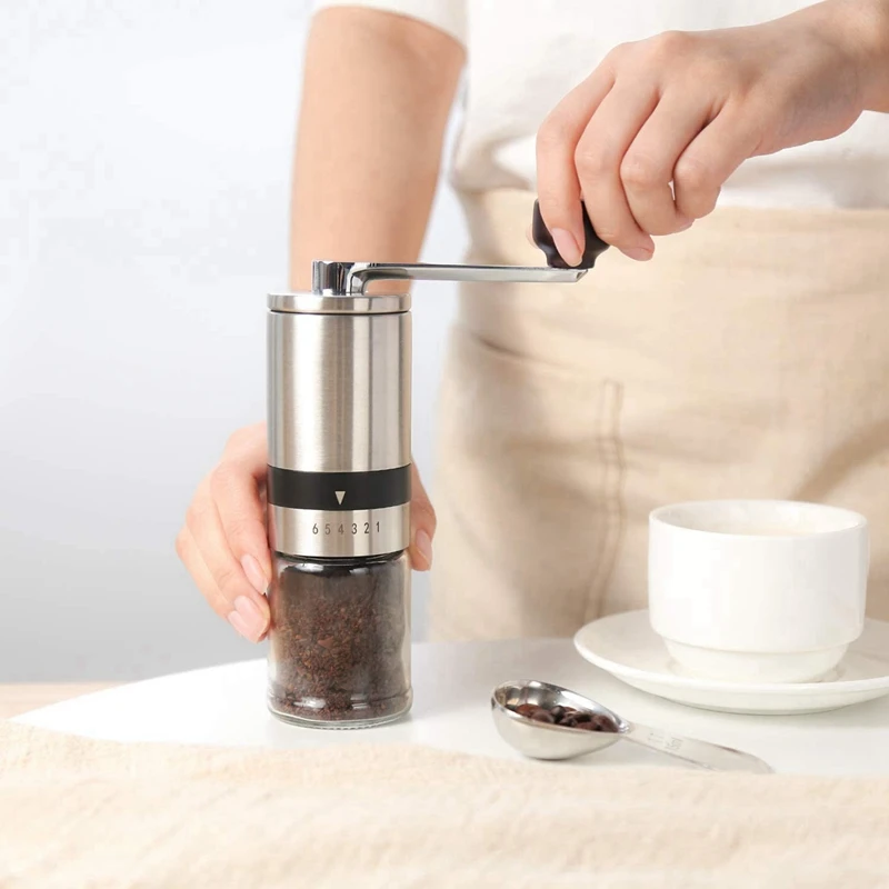 LUDA 2X Manual Coffee Grinder - Hand Coffee Mill With Ceramic Burrs 6 Adjustable Settings - Portable Hand Crank (Straight)