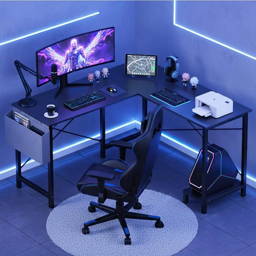 طاولة ركن ألعاب الكمبيوتر المكتبي على شكل حرف L مقاس 50 بوصة للمكتب المنزلي ومحطة عمل للعمل والكمبيوتر الشخصي مع حقيبة تخزين جانبية وحدة المعالجة المركزية St #2