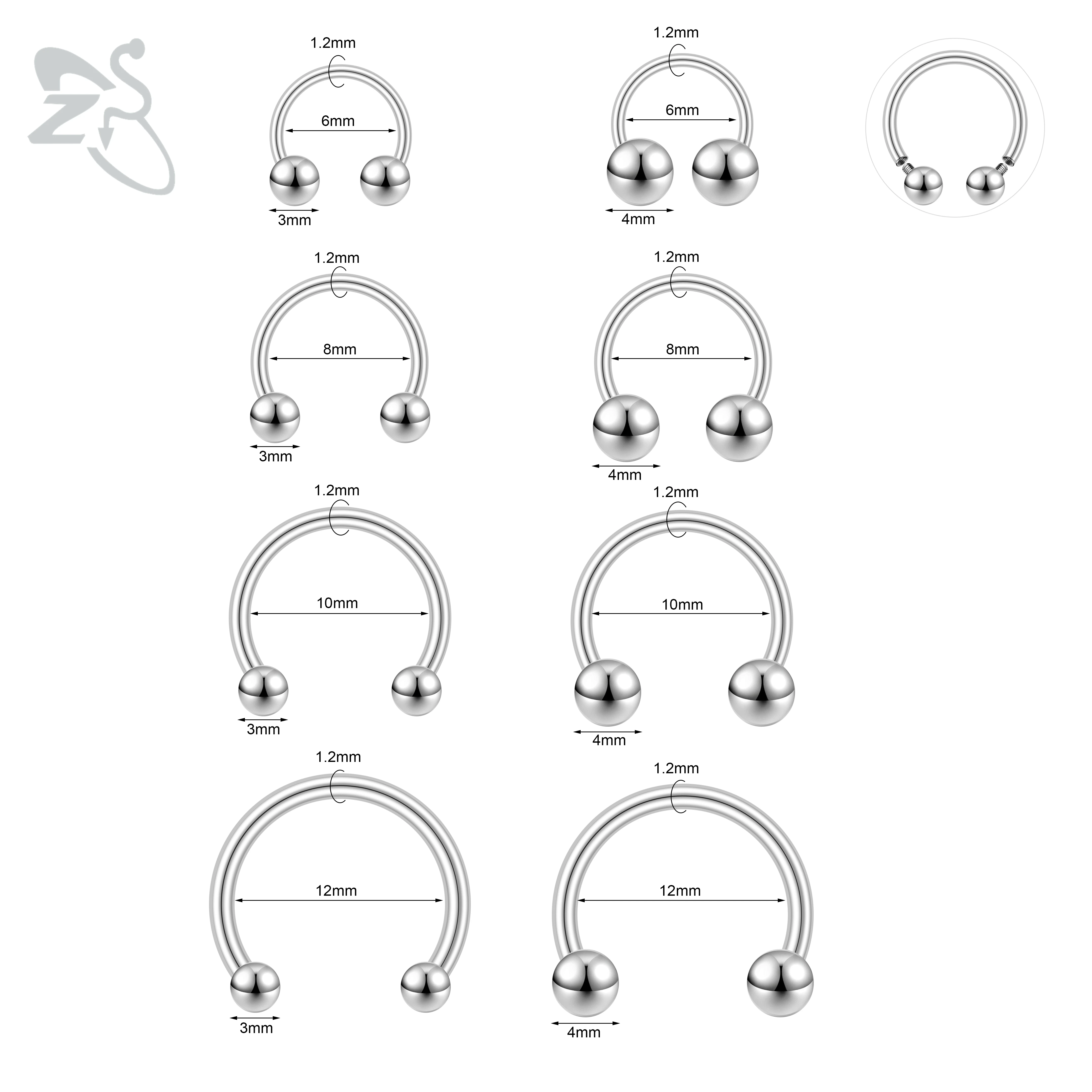 ZS 1 PC F136 G23 Titanium Steel Horseshoe Nose Ring 14/16G Internal Thread Septum Piercings Cartilage Helix Lip Piercing Jewelry