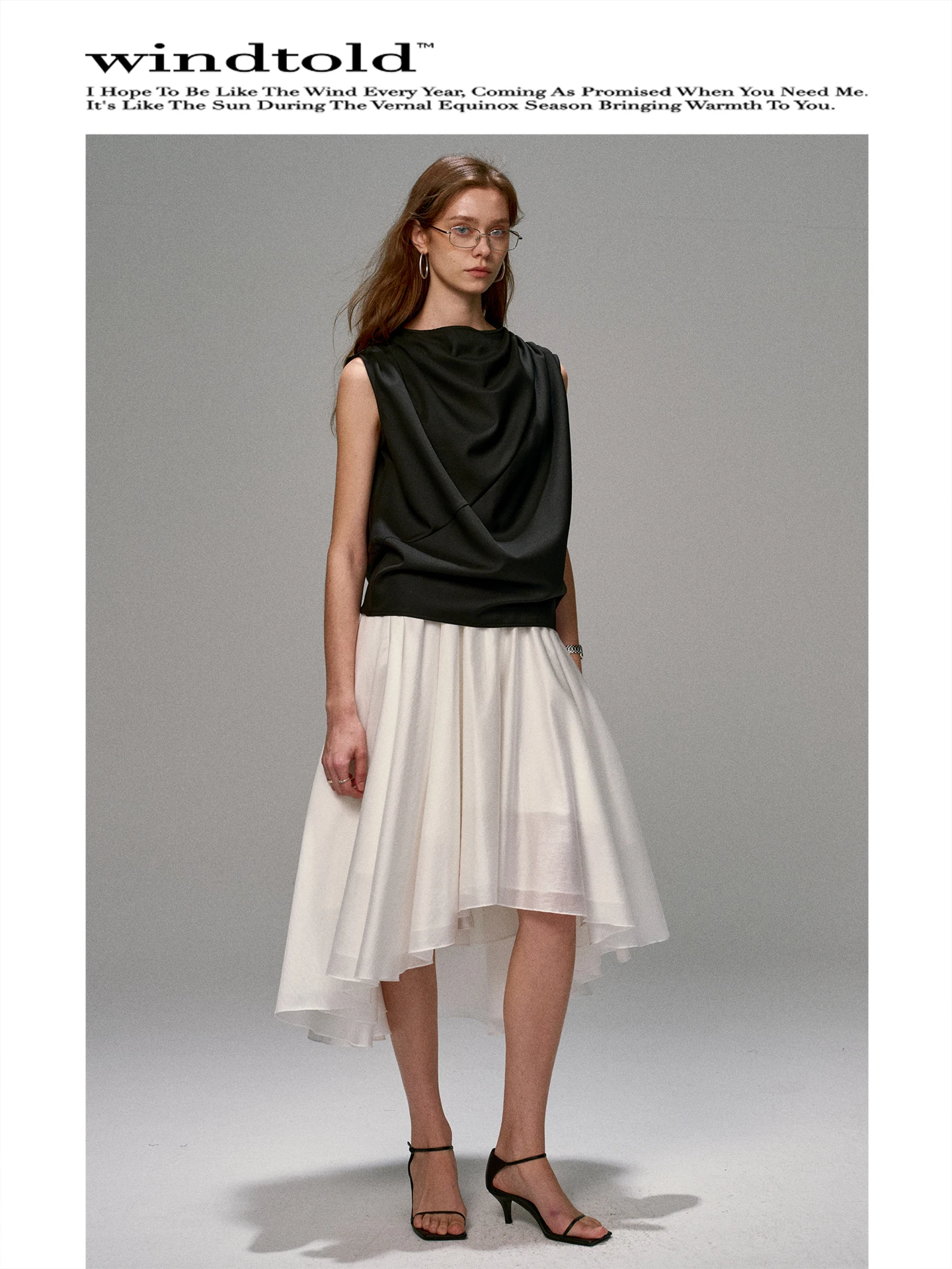 

Asymmetric High Waist f Skirt Women's Ele Versatile Simple ular Windtold Umbrella Skirt Commute Retro Sle Busines...