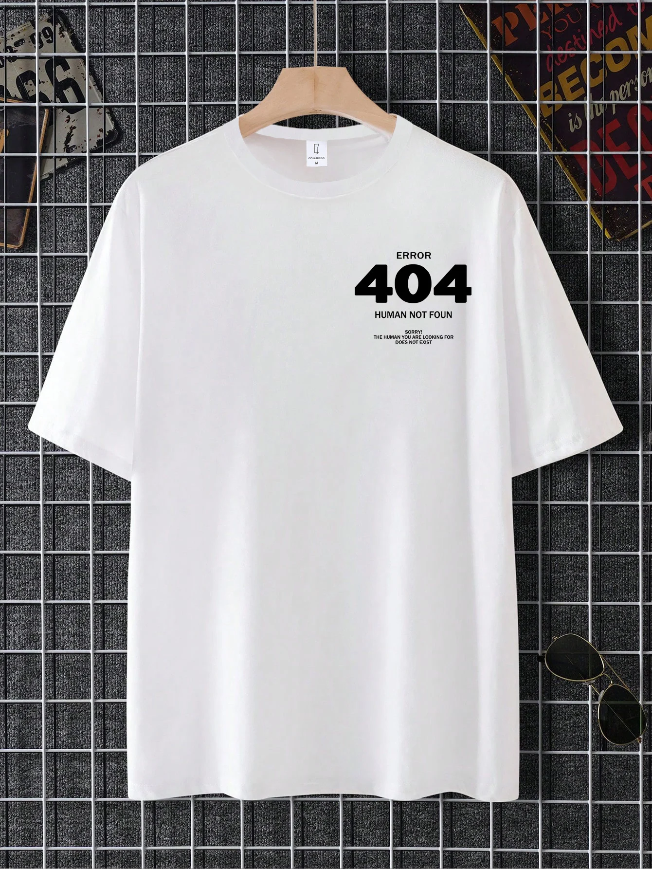 American Style 404 Error Letter Print Short Sleeve T-Shirt Men's Summer Loose Casual Streetwear Top