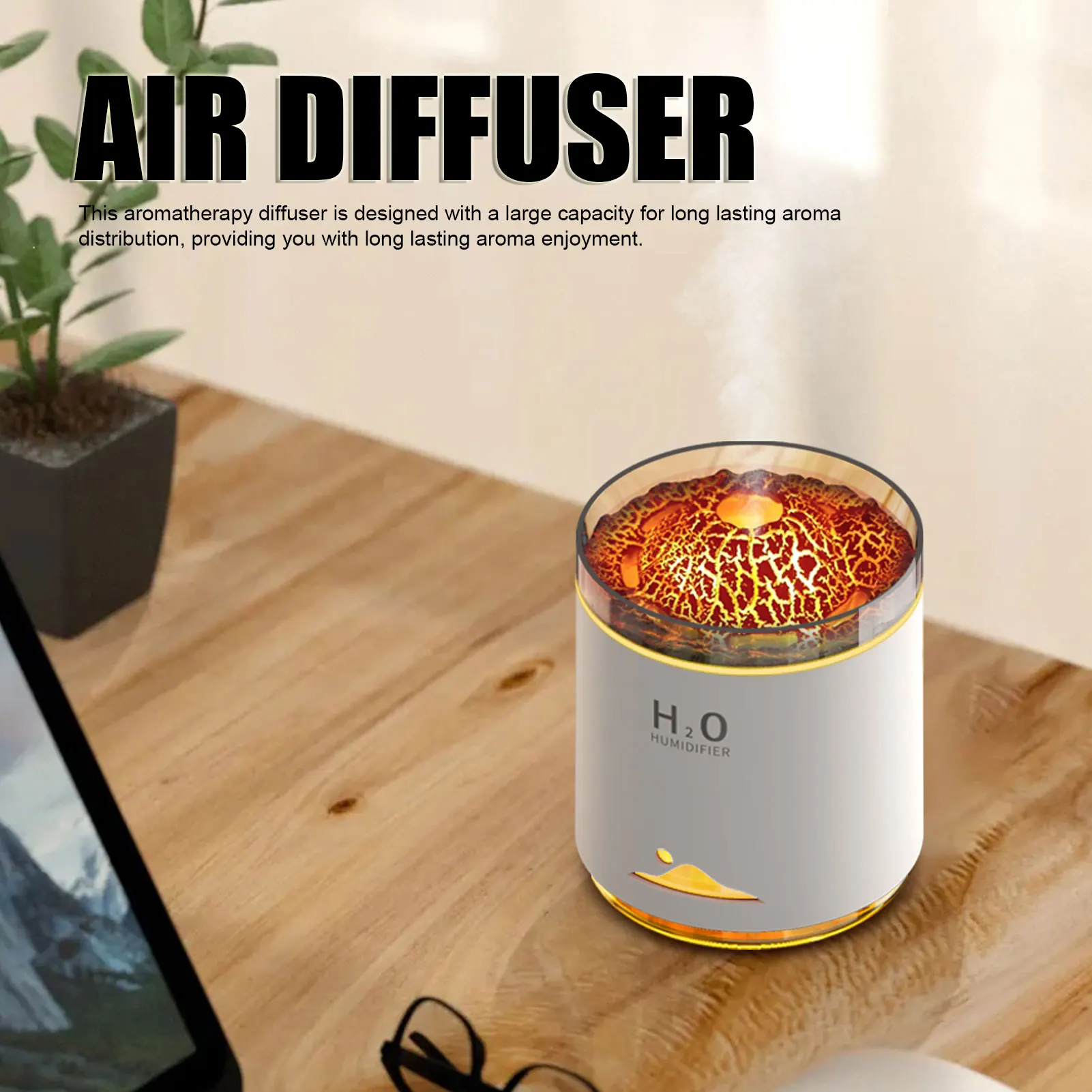 

Volcanic Aroma Diffuser Essential Oil Lamp Colorful Volcano USB Portable Air Humidifier with Color Flame Night Light