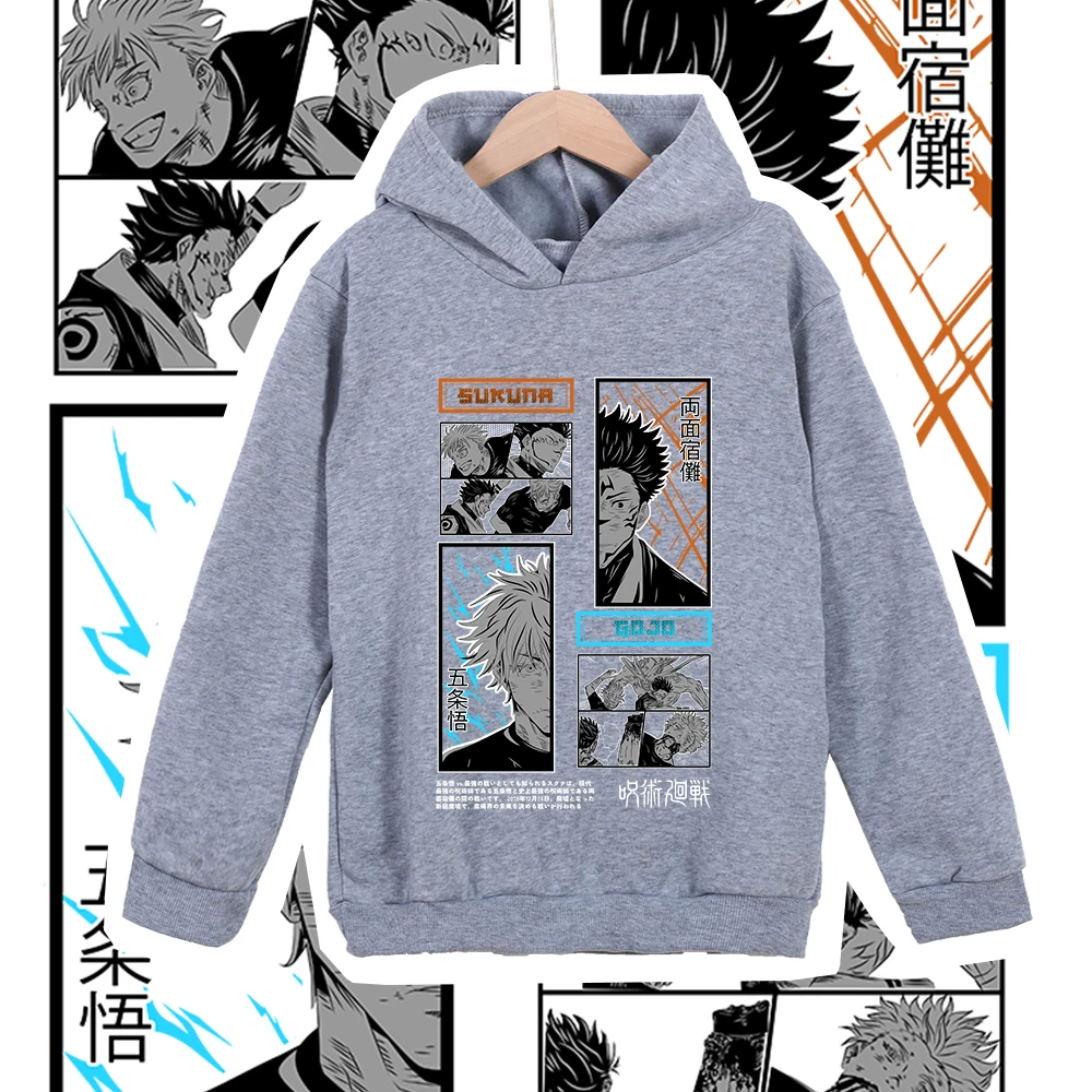 Kids Anime Hoodie Jujutsu Kaisen Gojo Sukuna Print Unisex Cotton Sweatshirt for Boys Girls 100 160cm Cartoon Casual Wear view 3