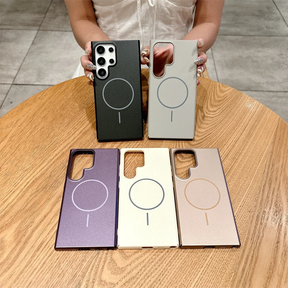 حافظة فاخرة من الجلد Magsafe لهاتف سامسونج S25 24 23 Ultra A55 A54 A35 A06 A16 A25 غطاء صلب للشحن اللاسلكي المغناطيسي #1