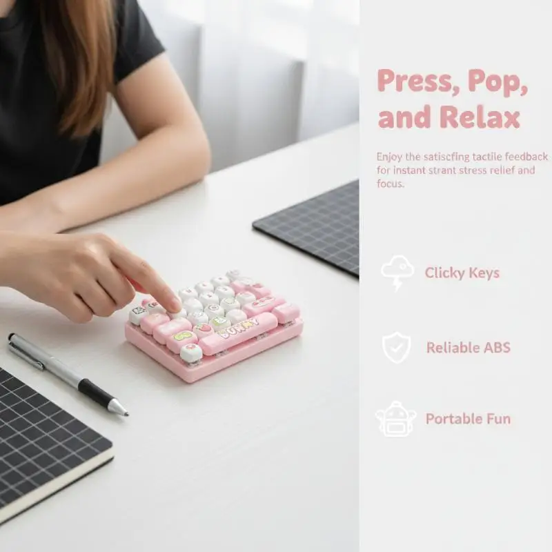 Quiet Press 26 Key Fidget Button Keychain Stress Relief Sensory Toy Cute Backpack Hanging Ornament for Class