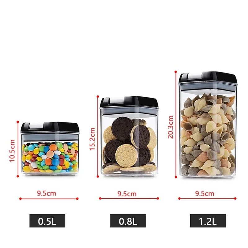 1.2L Airtight Food Storage Container 6Pcs Set Plastic Food Container Kitchen Multigrain Sealed Storage Jar Cans for Bulk Cereals