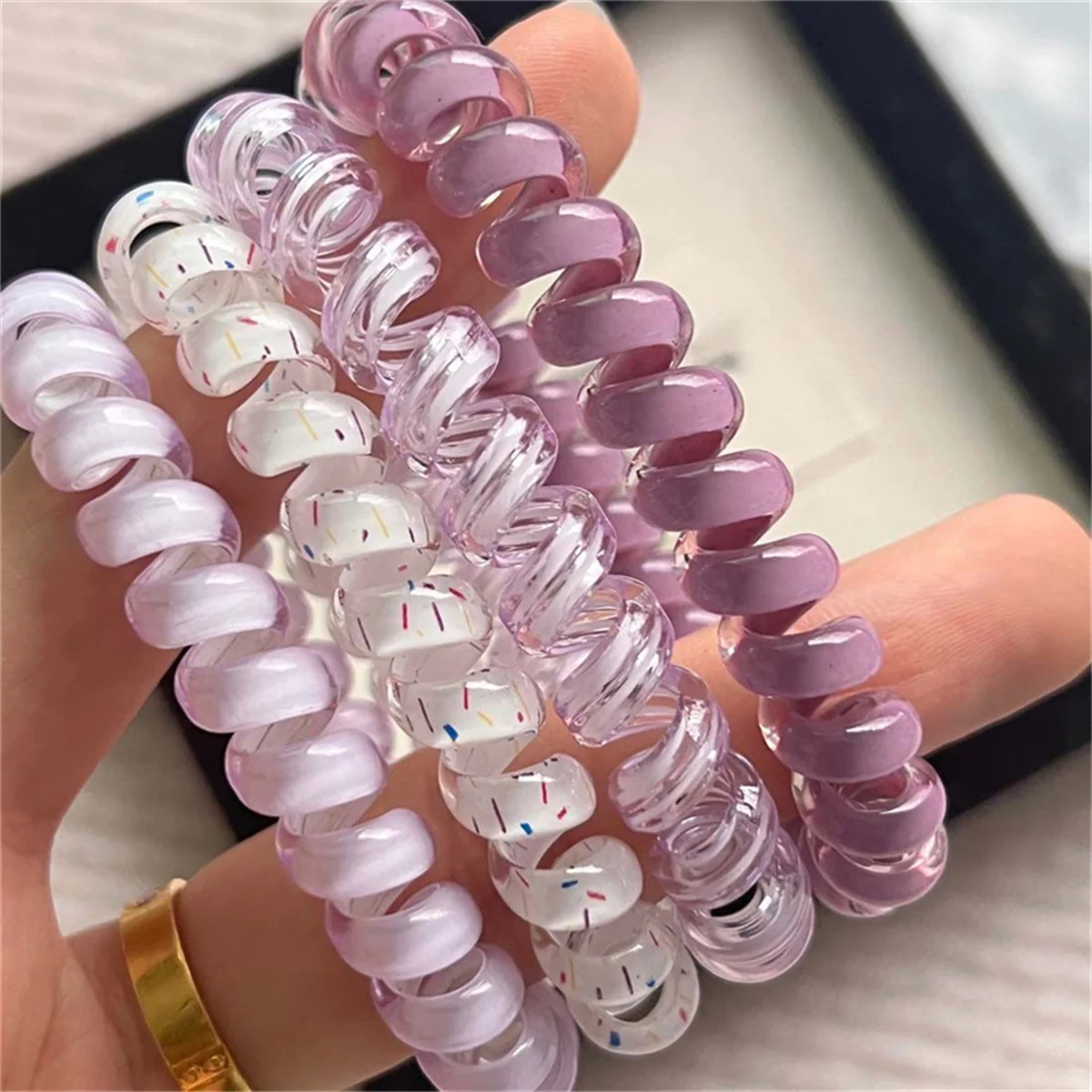 4pcs/set Spiral Hair Ties Purple Blue Color Telephone Cord Scrunchies Elastic Hair Band Sweet Cute Women Hair Accessories