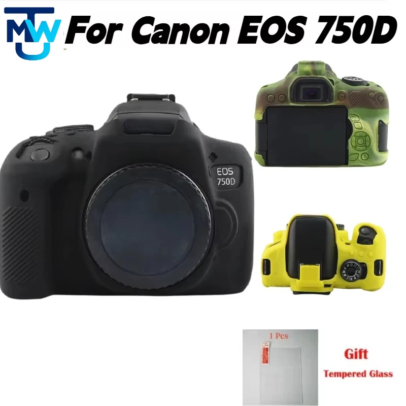 For Canon EOS 750D DSLR Camera Soft Silicone Protective Case Anti-Scratch Shockproof Sleeve,Free Tempered Glass Screen Protector