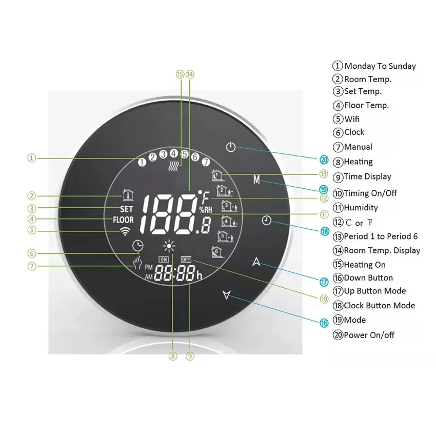 WiFi fan coil programmable controller LCD touch screen digital indoor thermostat  smart thermostat