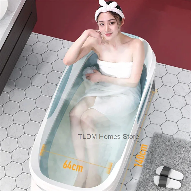 Freestanding Bathtub Large Capacity Household Thickened Plastic Foldable Silicone Bath Tub Portable Bathtub for Adult with Cover