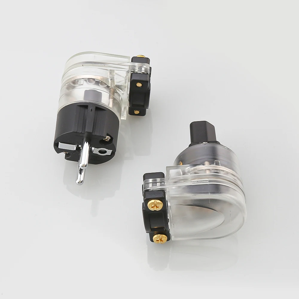 HiFi IEC C13 Female Socket Rhodium Plated Power Connector Schuko Plug 7-character L-shaped Right Angle Male EU Plug For Adapter