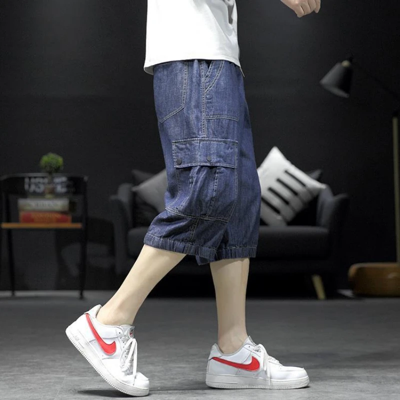 

Summer Thin Jeans Men Cargo Shorts Baggy Denim Shorts Streetwear Harajuku Multi-pocket Y2k Clothes Vintage Wide-leg Pants New