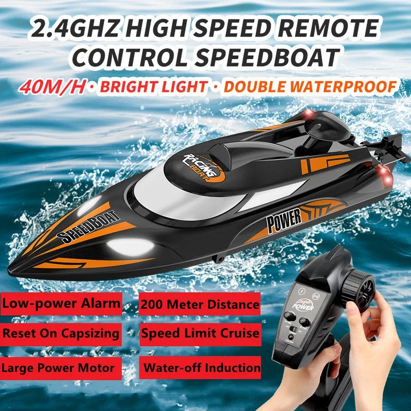 Double-layer Enclosed Waterproof Remote Control Boat 40KM/H Water Separation Induction Night Light Low-power Alarm RC Boat Toy