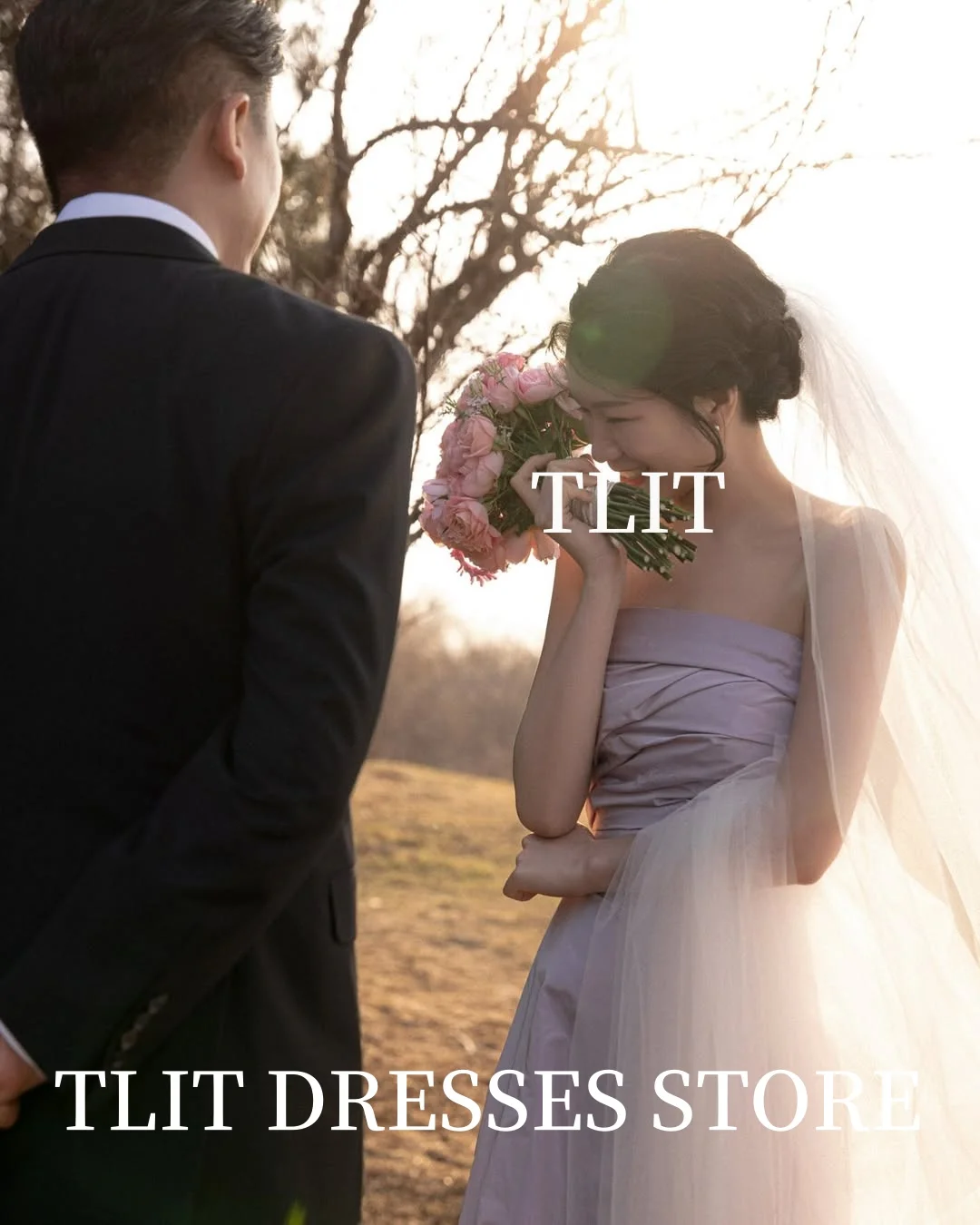 TLIT Elegant Light Purple Taffeta Evening Dress Korea Wedding Dress Photo Shoot Strapless Sleeveless  Formal Party Customized