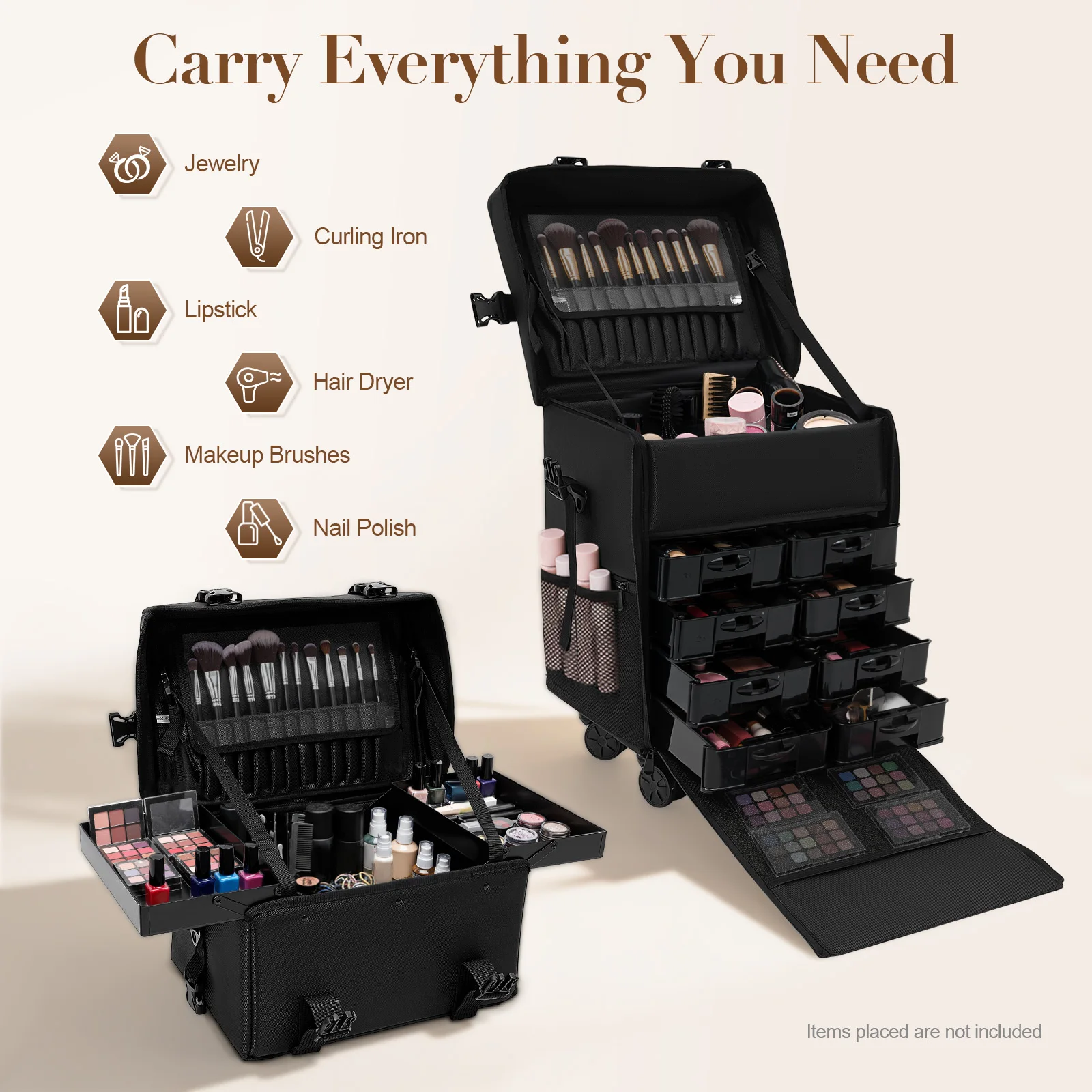 2 in 1 Rolling Cosmetic Trolley Case with Makeup Bag