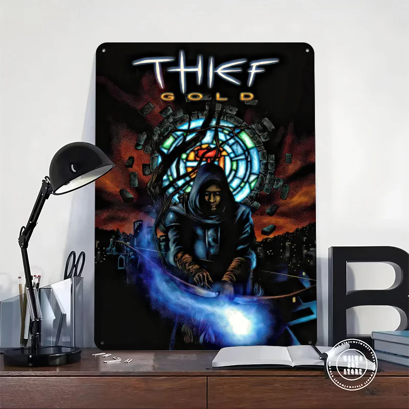 Thief Gold Game Cover Art Personalized 3D Textured Metal Poster Wall Art Vintage Tin Signs for Room Ornaments Decoration Bedroom