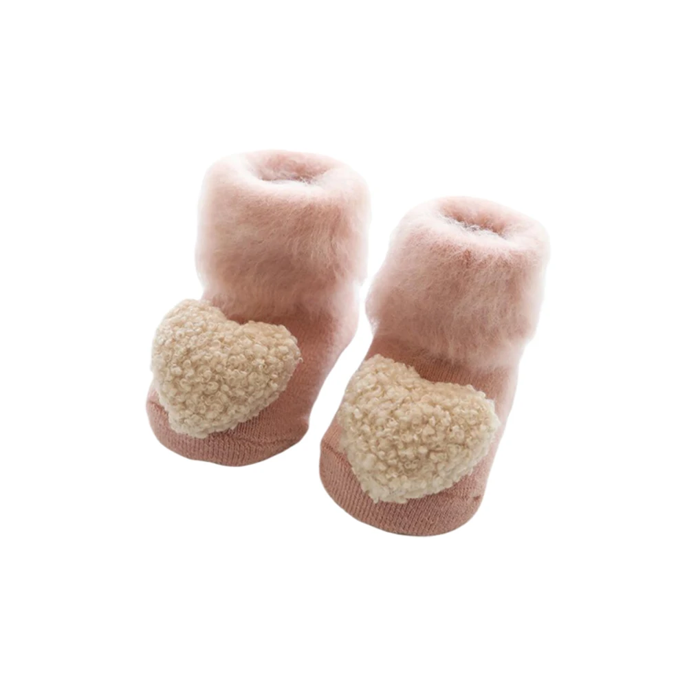 

1 Pair Winter Newborn Thicken Socks Adorable Floor Socks Non-slip for s Toddler (Pink, Heart)