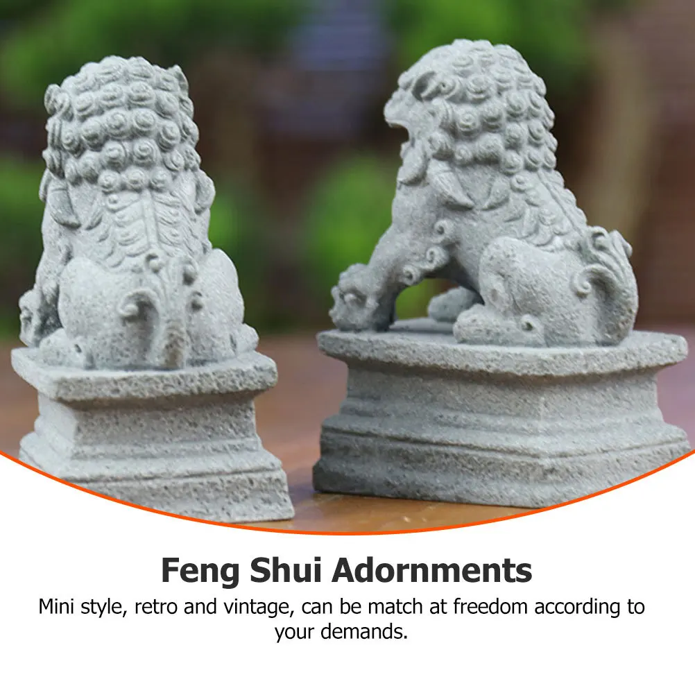 

2pcs Guardian Lion Statues Sandstone Figurines Mini Home Decor Bonsai Flower Pot Ornament Desktop Adornment Chinese Style Lion