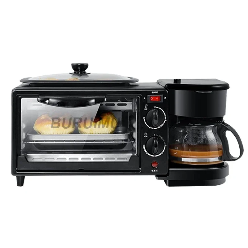 Máquina para hacer desayuno 3 en 1, Mini cafetera multifunción por goteo, horno para pan y Pizza, sartén, tostadora, máquina de desayuno