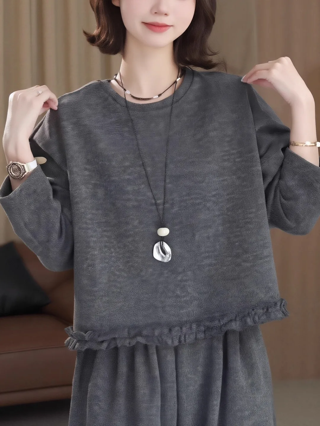 

Korean Sle Casual Loose Knitted Top 2025 Autumn New Faion Splicing Design Matching Versatile Women's Knitwear