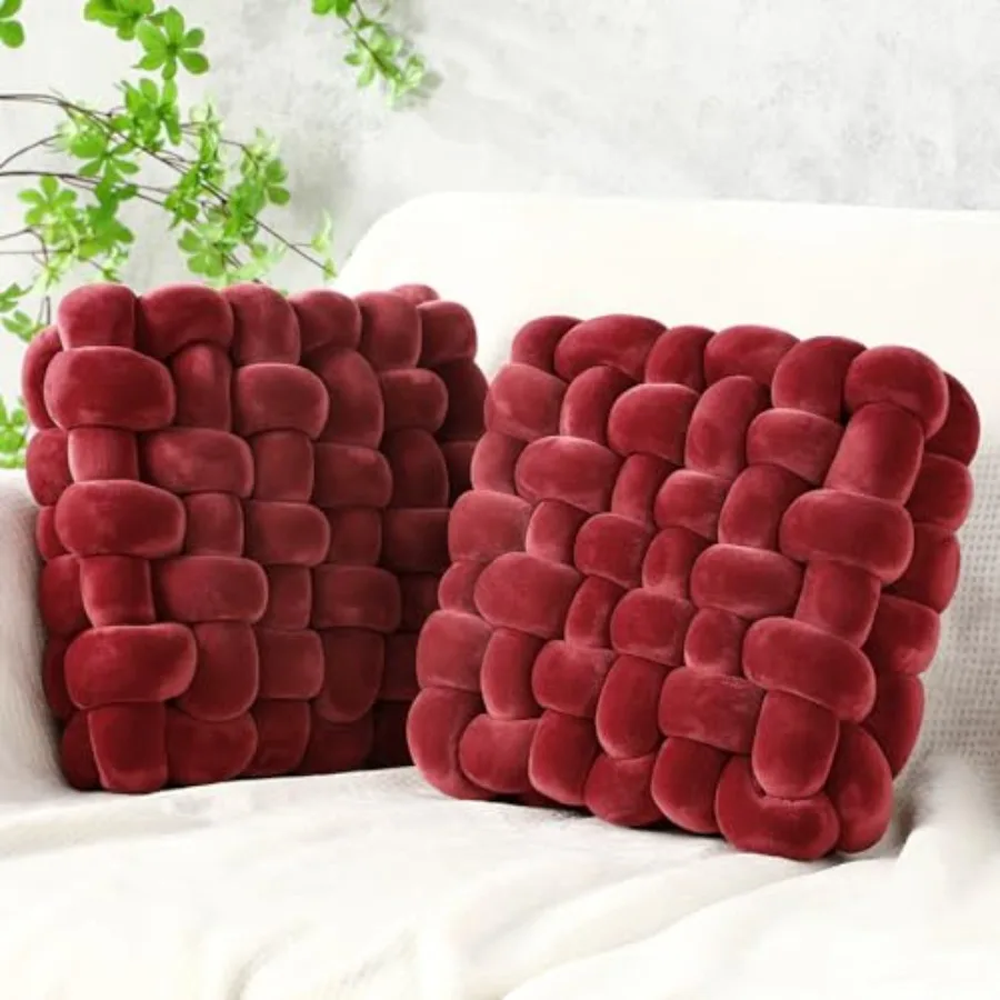 

2 Pcs Knot Pillows Square Knotted Plush Throws Soft Accent Pillows Decoration Cushion for Couch Home Office Living Room Bedroom
