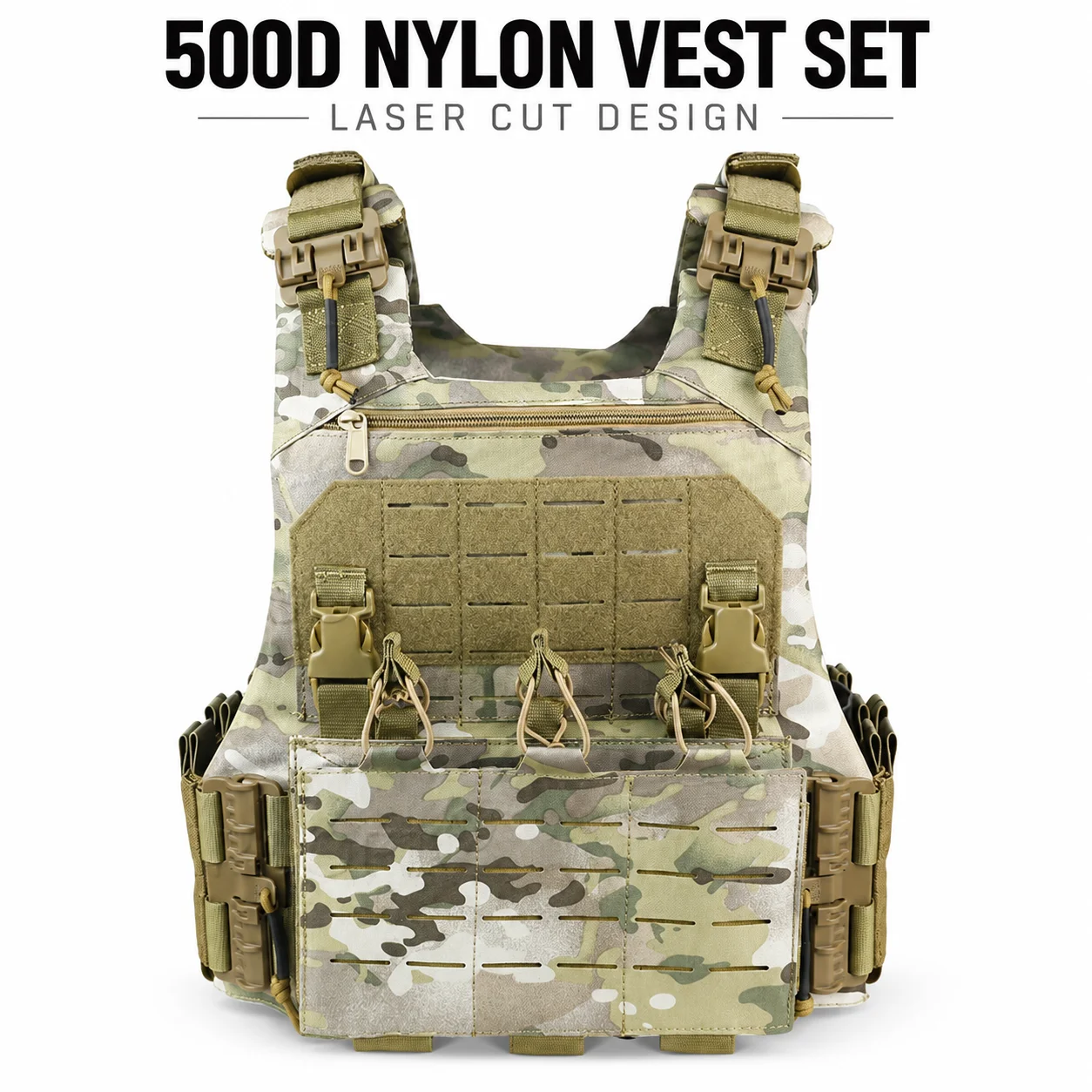 500D Nylon Tactical Vest Set Laser Cut Quick Release Carrier with Triple Magazine Pouch for Outdoor Cycling Training