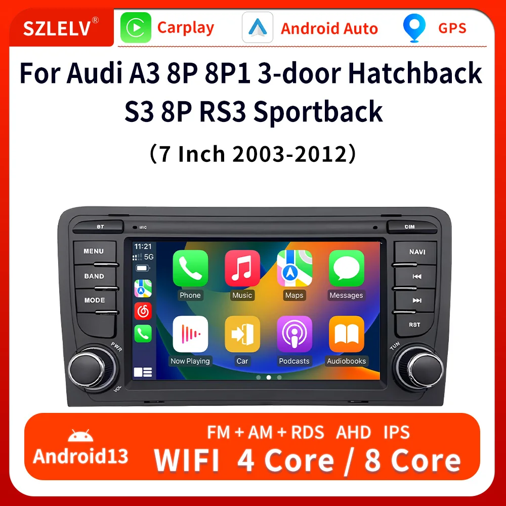 7 Inch Carplay Android 13 Auto Audio Systems For Audi A3 8P 8P1 S3 RS3 Sportback 2 Din Car Radio Video Player Autoradio Navi 4G 