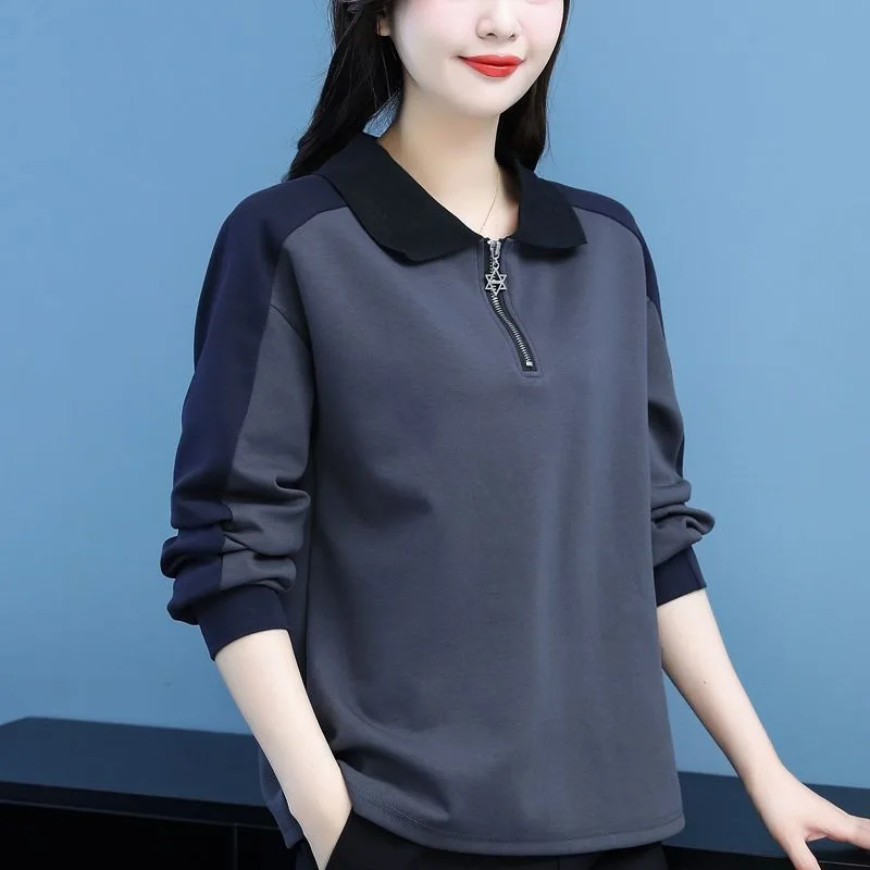 

Женская толстовка-поло с цветными блоками и молнией до середины груди, повседневный пуловер