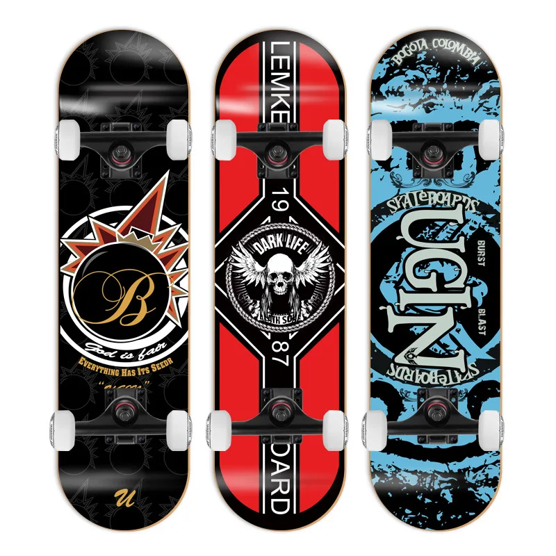 

Beginner Double Kick Skateboard 7 Layer Maple Four Wheels Street Cruiser Complete Board for Adults Men Women Teens