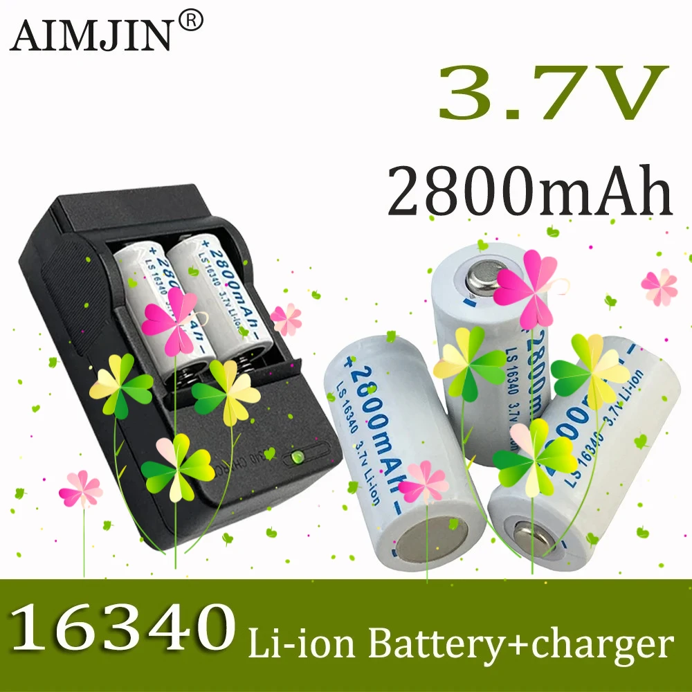 

100% New 3.7V CR123A RCR 123 ICR 16340 2800mAh Battery Safety Camera Rechargeable Battery Lithium Ion L70 Plus Charger