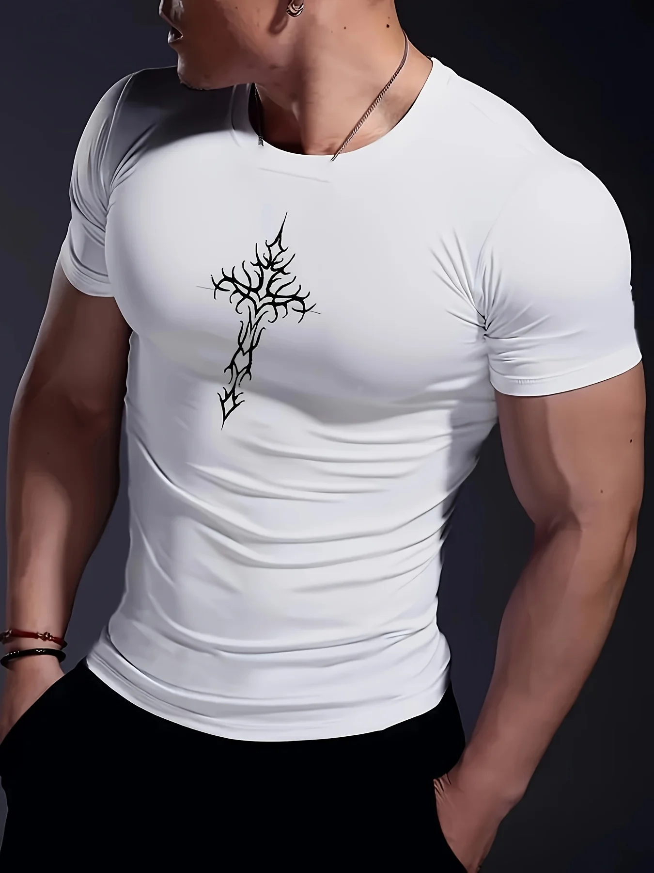 

Men's Fitted Short-sleeved T-shirt Summer Fitness Sweatshirt Breathable and Quick-drying Suitable for Running