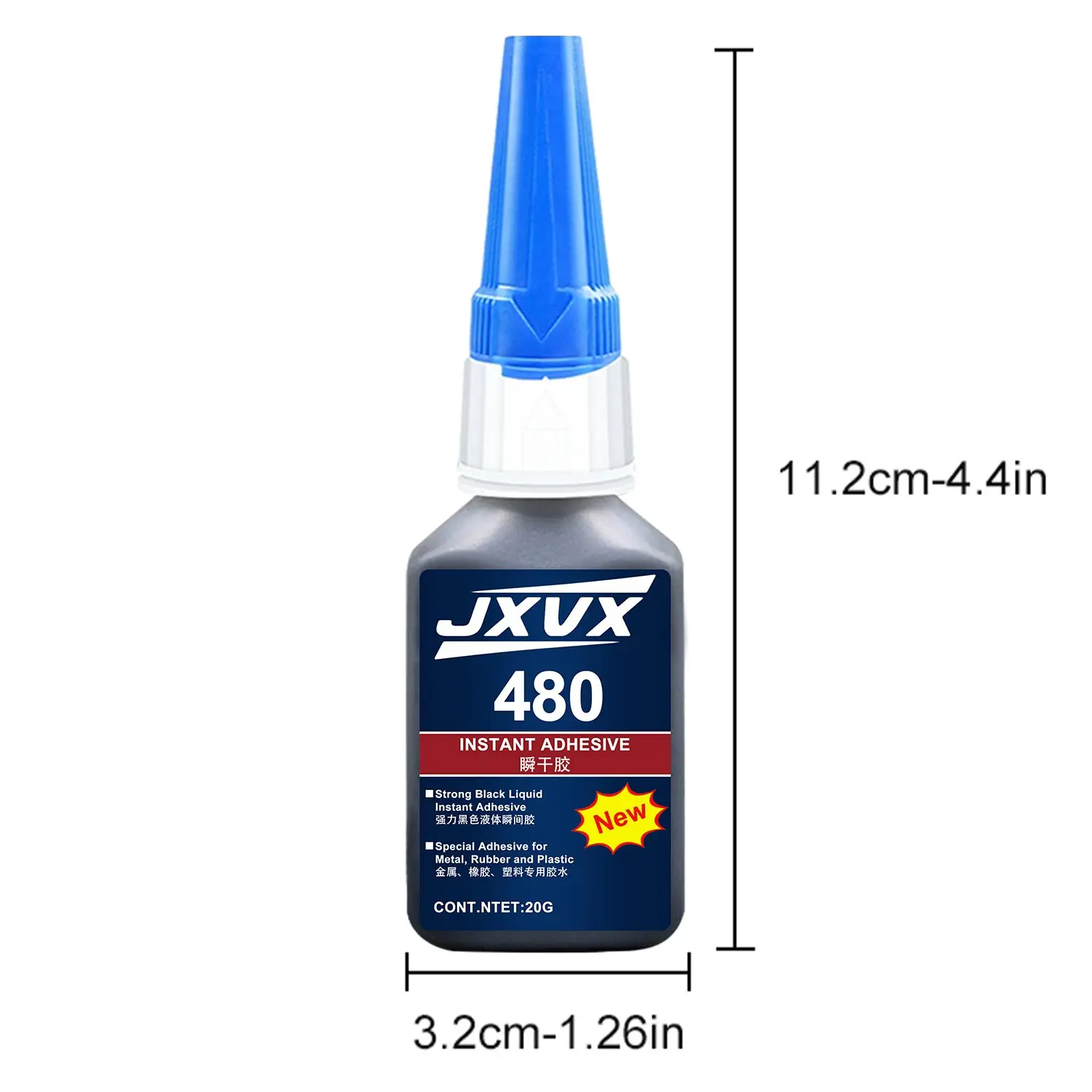 JXVX 20 g 480 Schwarz Superkleber Schnelltrocknendes schwarzes Cyanacrylat für Kunststoff Holz Metall Reifen Gummischuhe Reifen Flüssiger starker Klebstoff Reparatur Inklusive Spender 1-10 Stück. – Detail 4