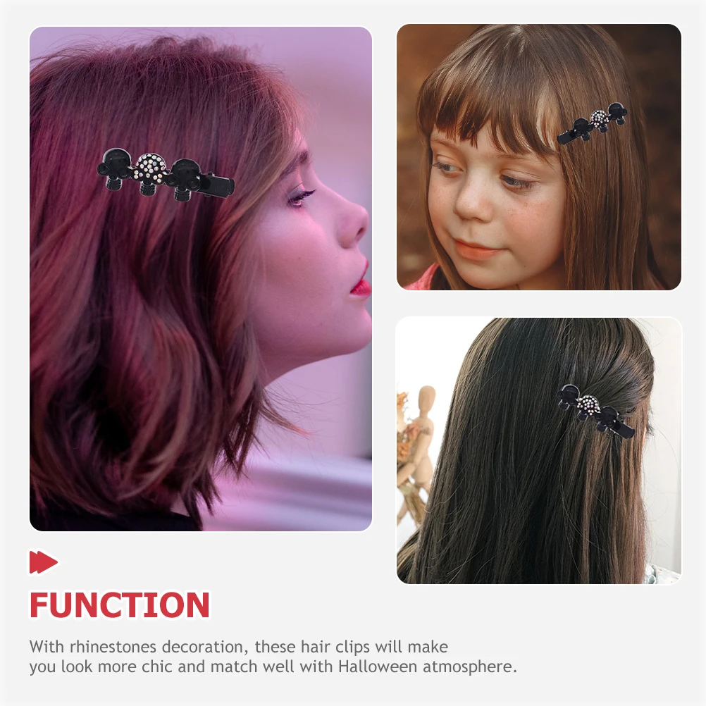 

6 Pcs Barrette Halloween Accessories Scary Clips Barrettes Skull Rhinestones