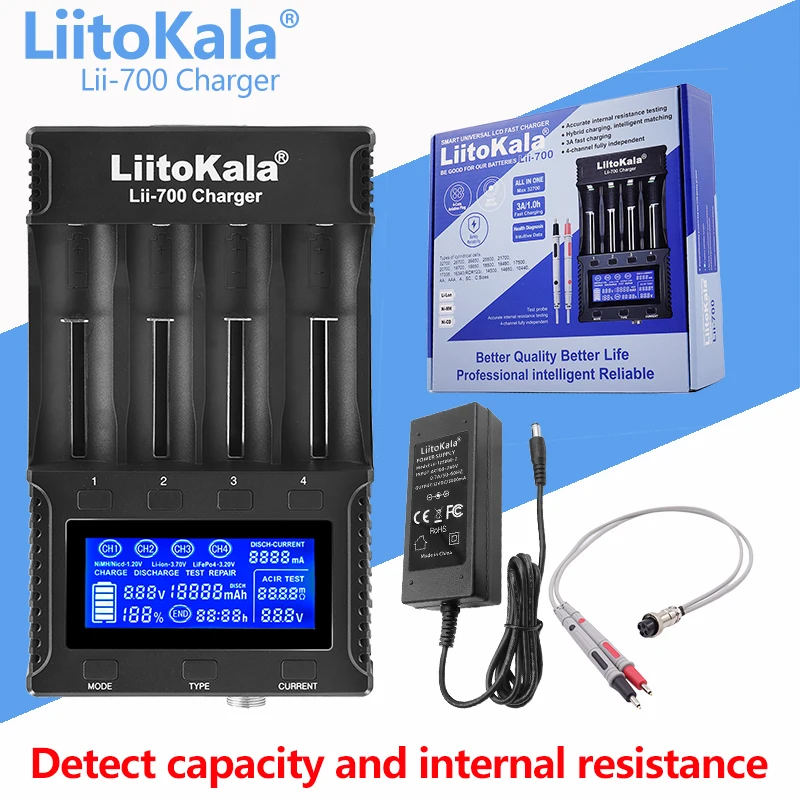 

LiitoKala Lii-700 LCD 3.7V/1.2V AA/AAA 18650/26650/16340/14500/10440/18500 Battery Charger with screen+12V2A adapter
