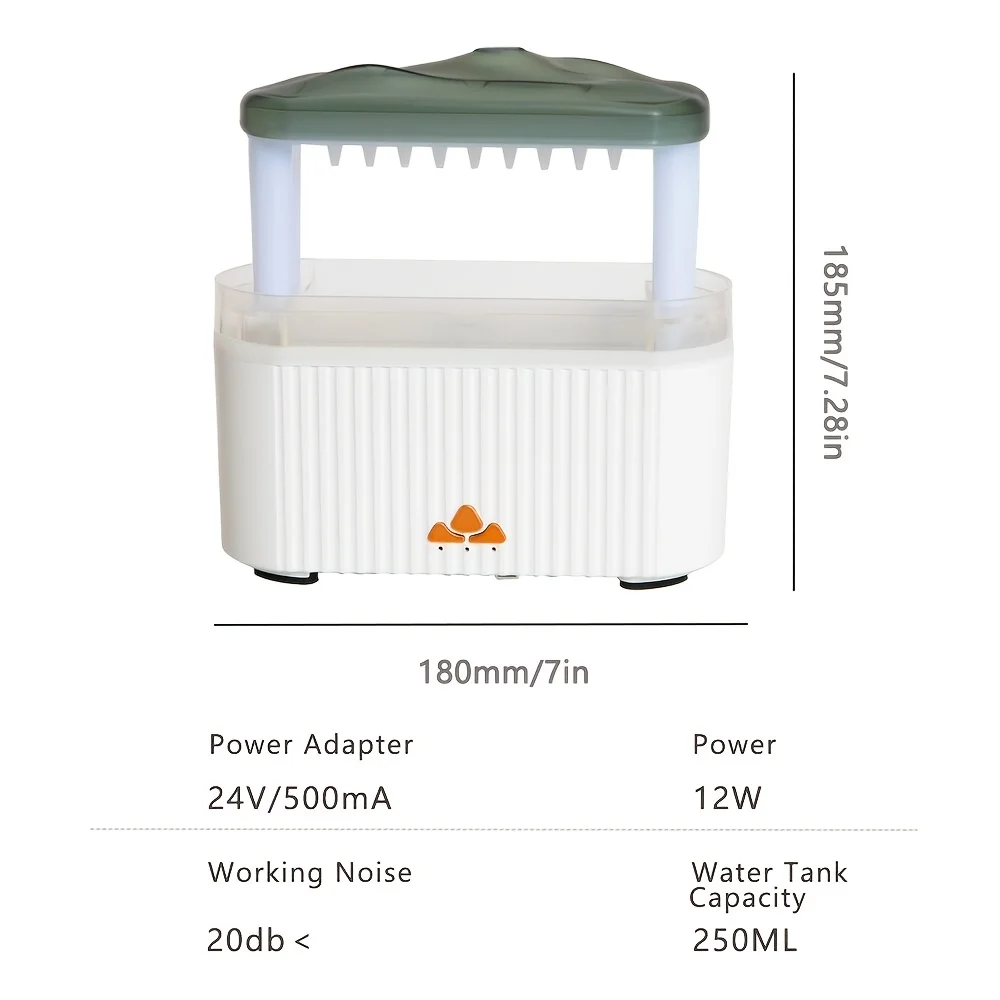 8.45oz Diffuserlove Cloud Humidifier Rain Water Drip Diffuser Humidifier With Remote Waterfall Lamp Mushroom Humidifier Rain Sou